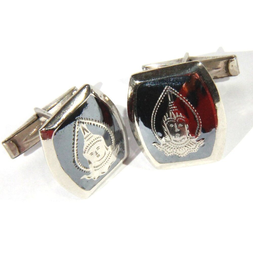 Set of 1940's Siam Sterling Men's Cufflinks with Neillo Cutout Figures